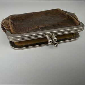 Vintage Brown Leather Coin Purse with Compartments
